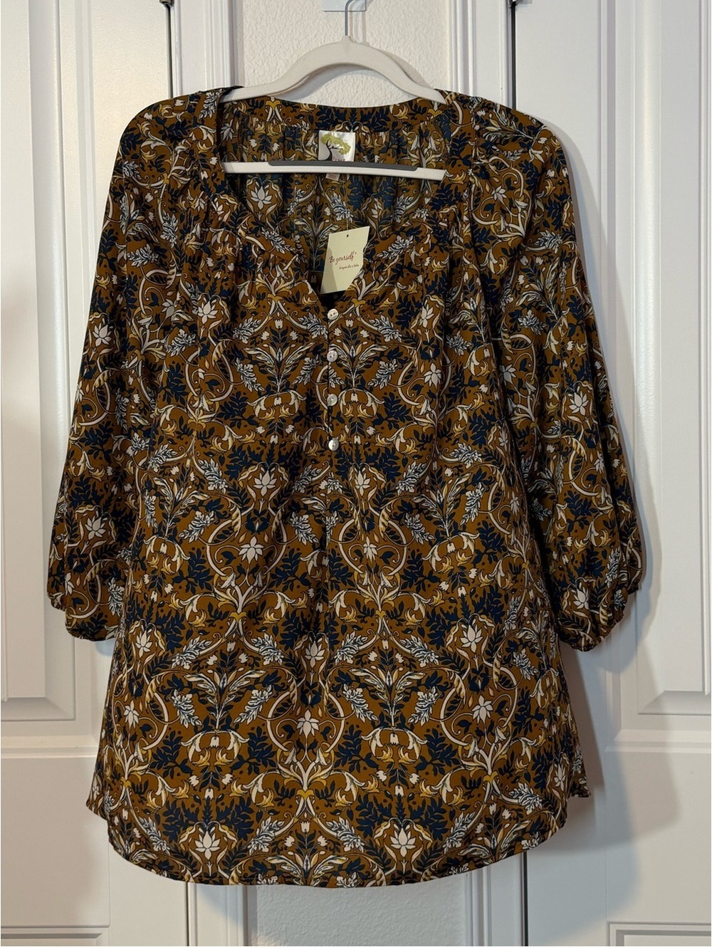 fig and flower Brown Floral V-Neck Top